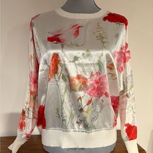 SIONI Women’s Floral Satin long sleeve sweater Top size large